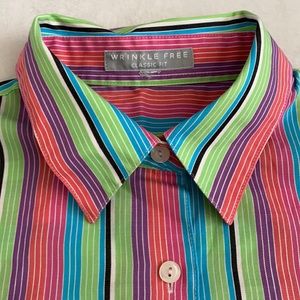 Foxcroft | Wrinkle Free Classic Fit Multicolor Stripe Button Up Side Slit Shirt